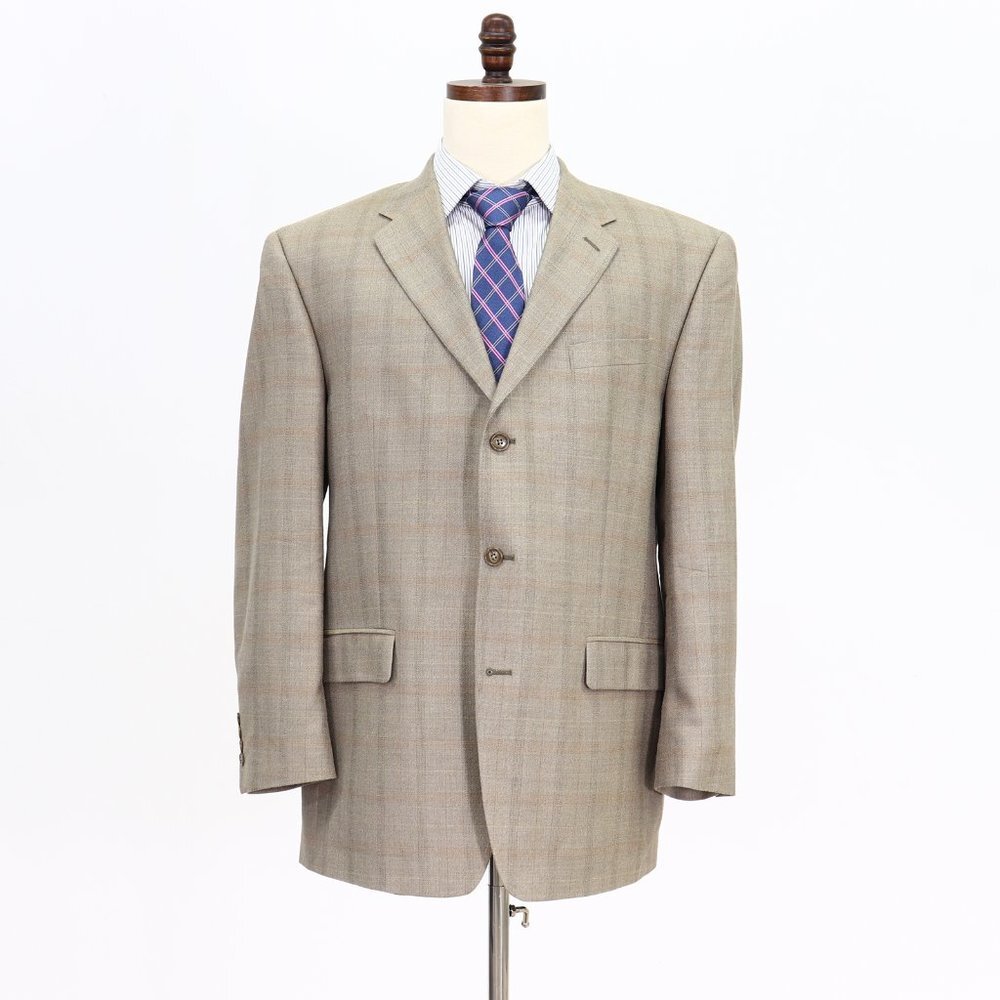 Calvin Klein 44R Beige Check 3-Button Sport Coat Blazer Jacket O884